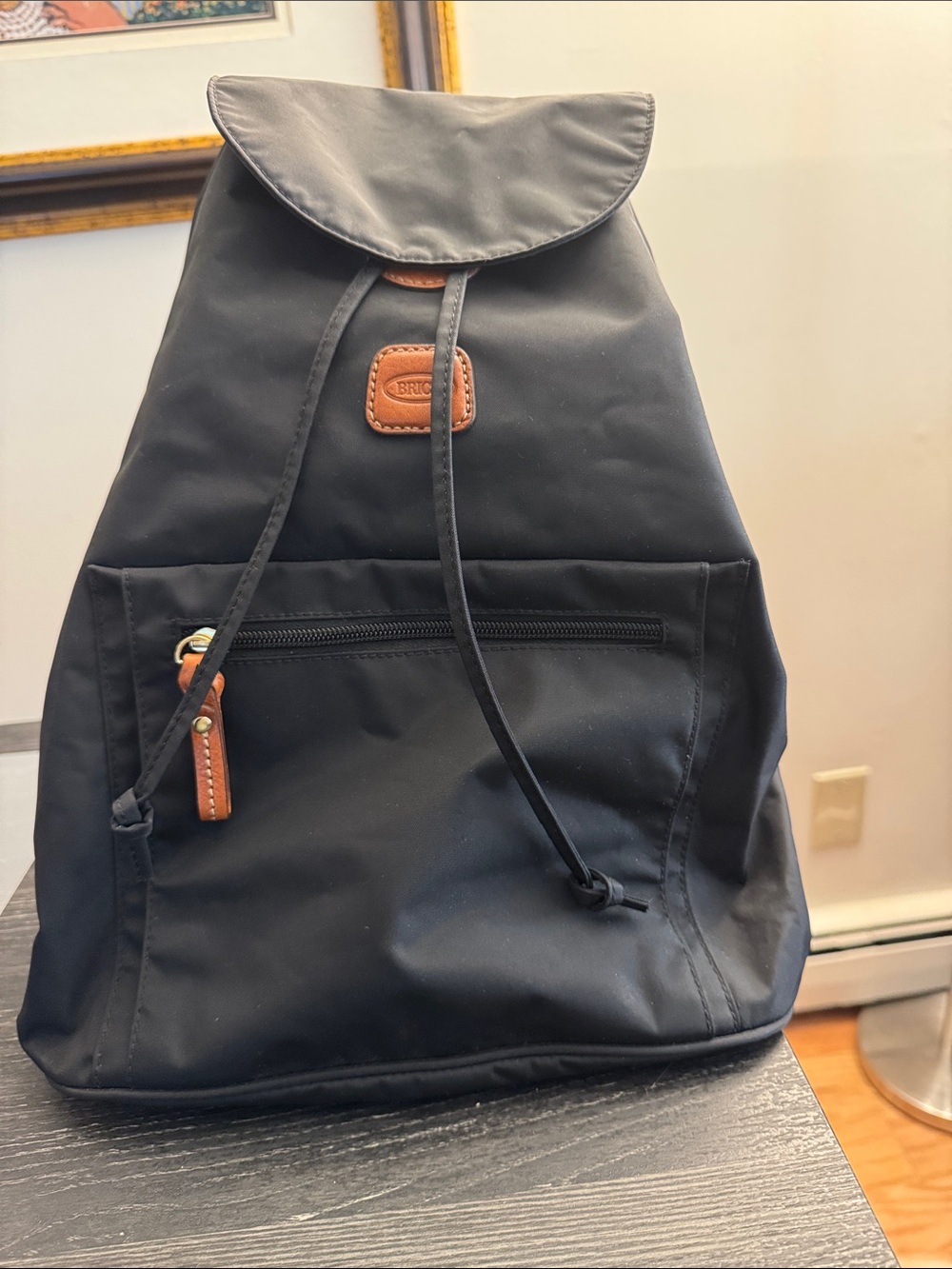 Bric's Black Nylon Backpack with Brown Leather Accents